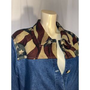 Vintage Coldwater Creek Denim Tapestry Jacket USA Flag Southwestern Western Styl